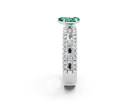 White gold Pear Cut Green Sapphire Solitaire Ring with Pavé and Channel Set Band_2