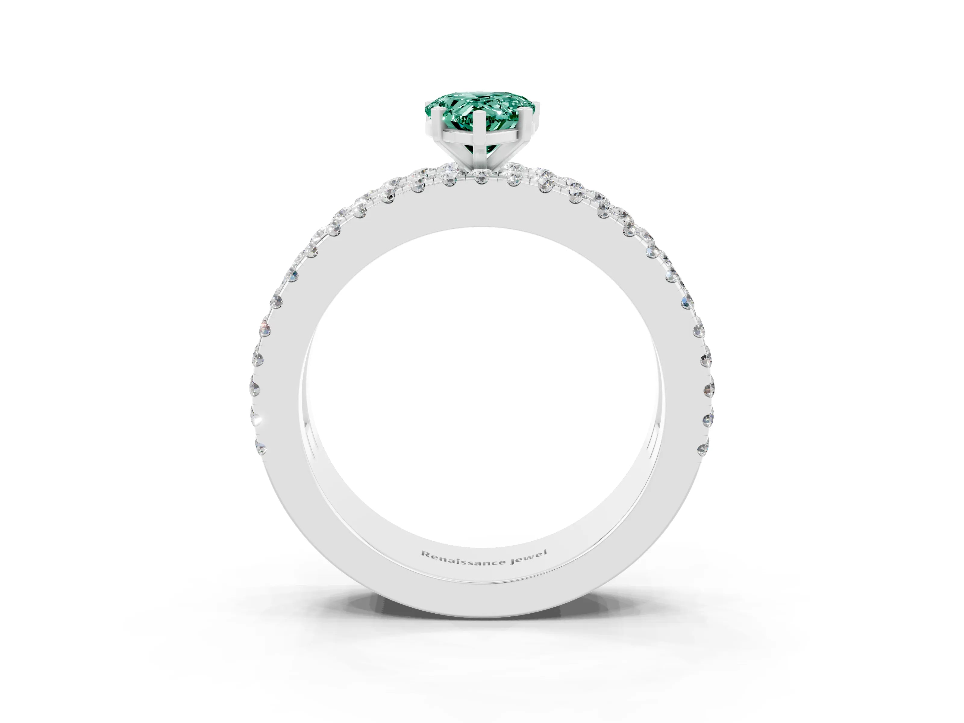 White gold Pear Cut Green Sapphire Solitaire Ring with Pavé and Channel Set Band_3