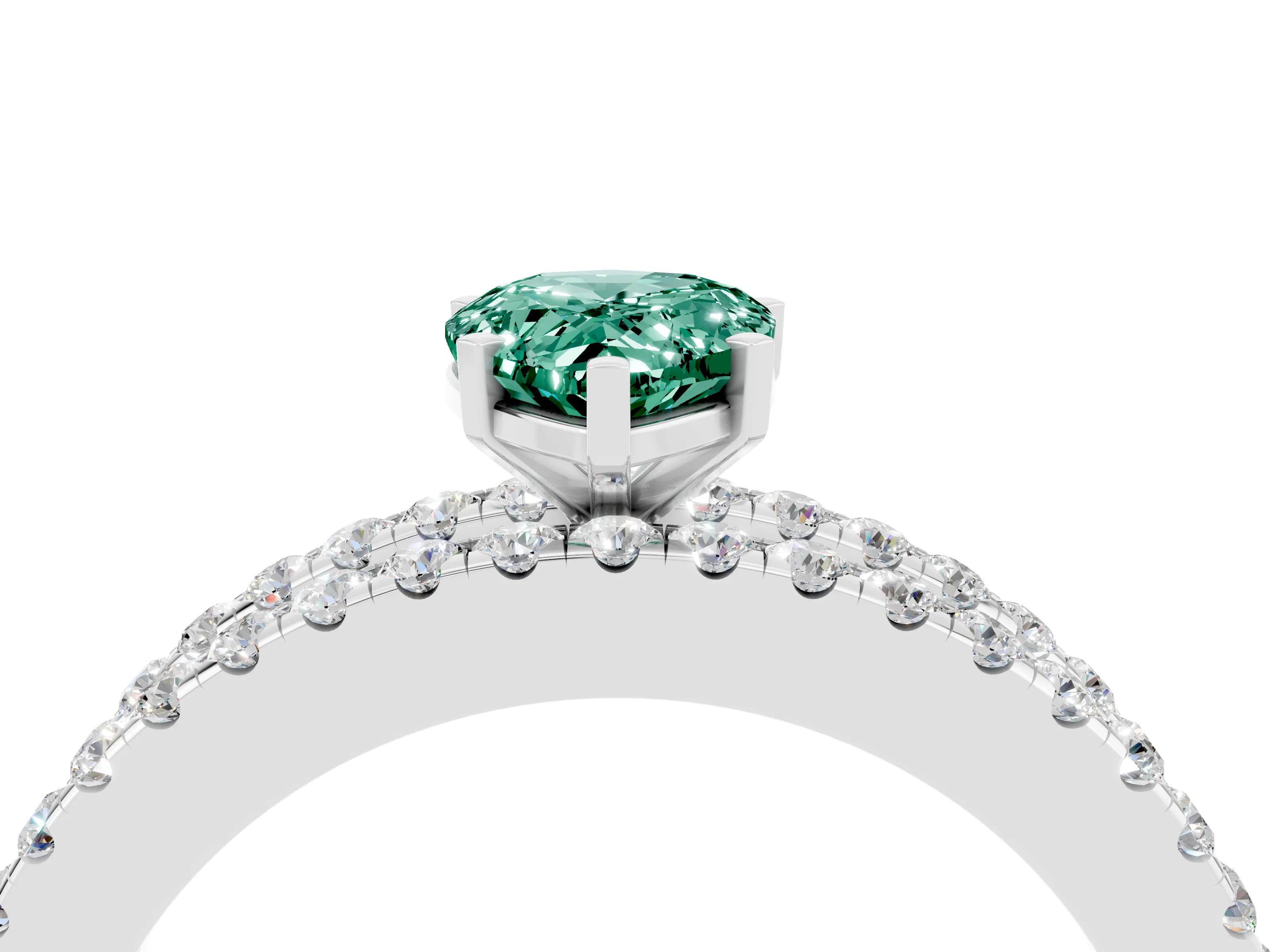 White gold Pear Cut Green Sapphire Solitaire Ring with Pavé and Channel Set Band_4