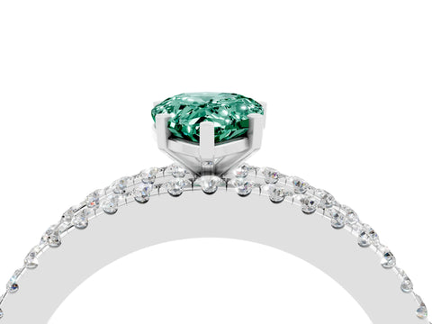 White gold Pear Cut Green Sapphire Solitaire Ring with Pavé and Channel Set Band_4