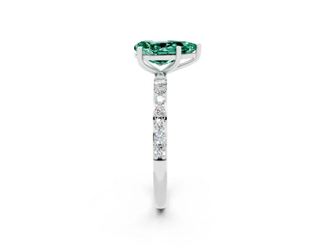 White gold Pear Cut Green Sapphire Solitaire Ring with Pave Band and Four Prong Setting_26