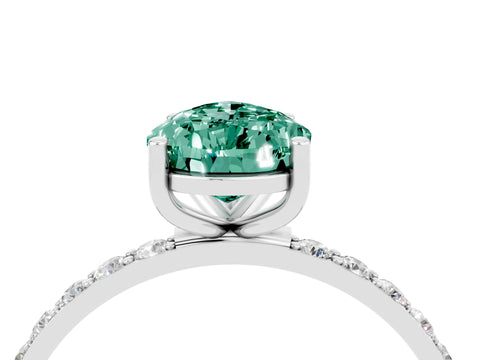 White gold Pear Cut Green Sapphire Solitaire Ring with Pave Band and Four Prong Setting_28
