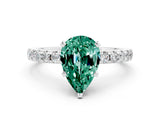 White gold Pear Cut Green Sapphire Solitaire Ring with Round  Pavé Band and Four-Prong Setting_60