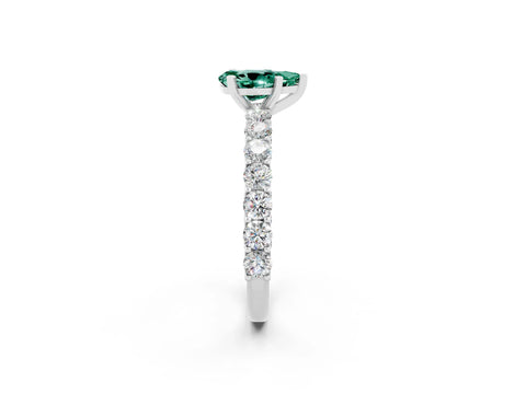 White gold Pear Cut Green Sapphire Solitaire Ring with Shared Prong Pavé Band and Four-Prong Setting_2