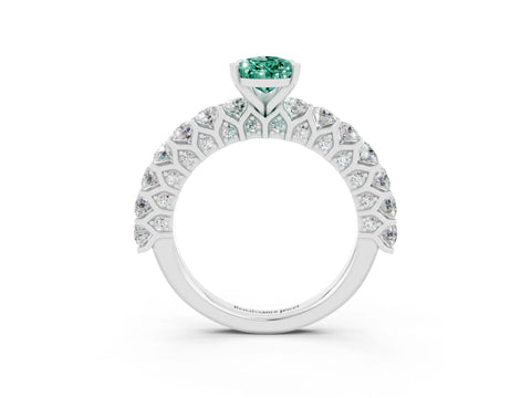 White gold Pear Cut Green Sapphire Solitaire Ring with Shared Prong Pavé Band and Four-Prong Setting_3