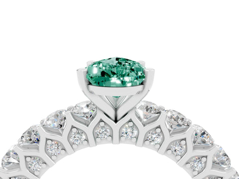 White gold Pear Cut Green Sapphire Solitaire Ring with Shared Prong Pavé Band and Four-Prong Setting_4