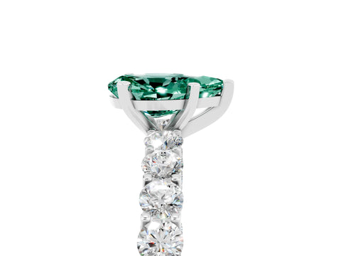 White gold Pear Cut Green Sapphire Solitaire Ring with Shared Prong Pavé Band and Four-Prong Setting_5