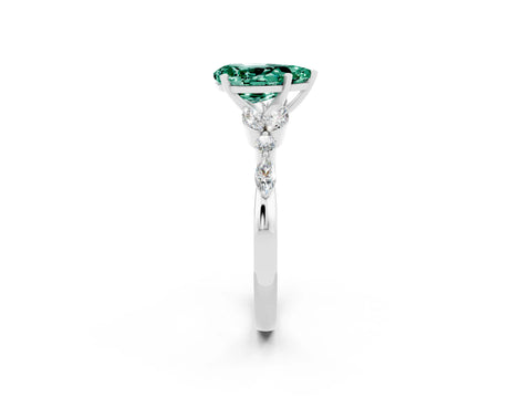 White gold Pear Cut Green Sapphire Solitaire Ring with Side Stones and Four-Prong Setting_26