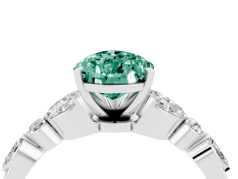 White gold Pear Cut Green Sapphire Solitaire Ring with Side Stones and Four-Prong Setting_28