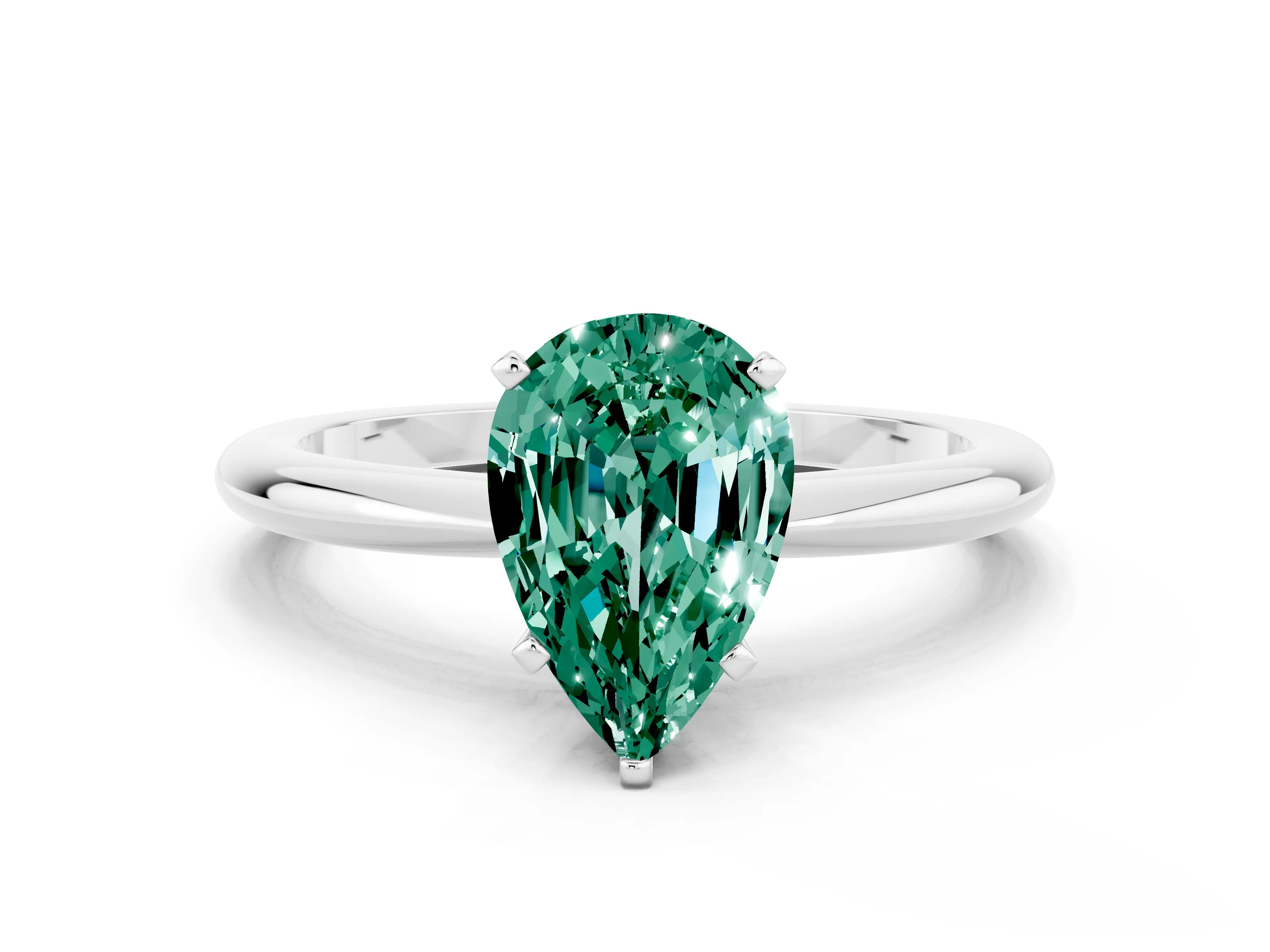White gold Pear Cut Green Sapphire Solitaire Ring with Six-Prong Setting and Classic Band_12