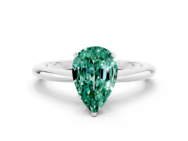 White gold Pear Cut Green Sapphire Solitaire Ring with Six-Prong Setting and Classic Band