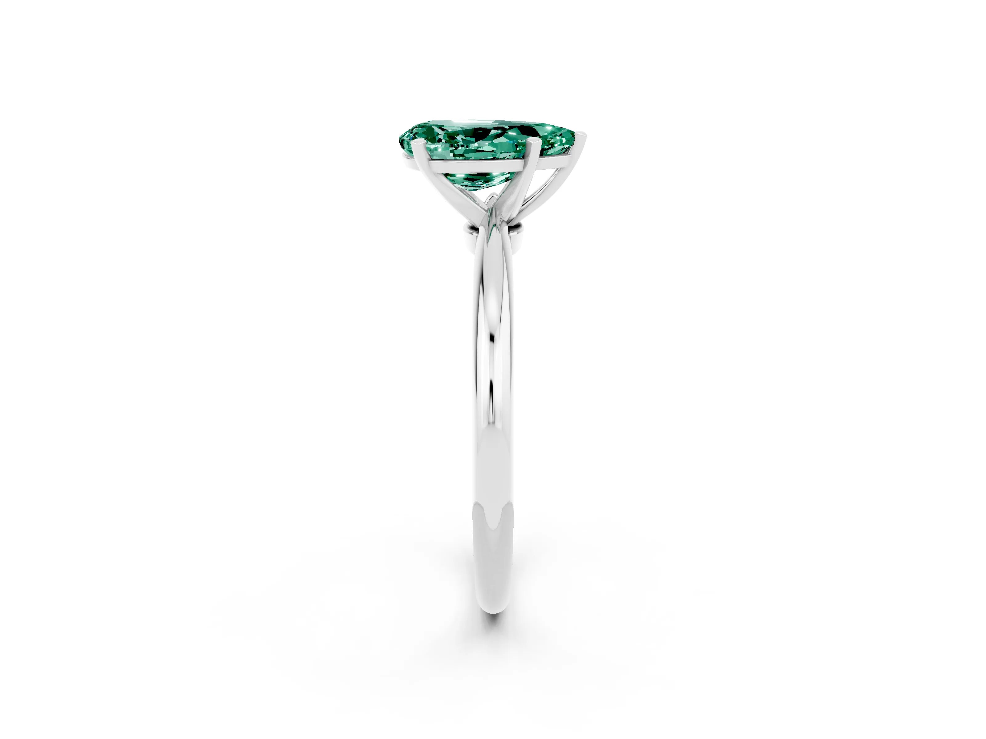 White gold Pear Cut Green Sapphire Solitaire Ring with Six-Prong Setting and Classic Band_14