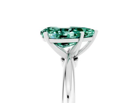 White gold Pear Cut Green Sapphire Solitaire Ring with Six-Prong Setting and Classic Band_17