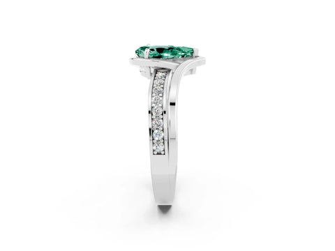 White gold Pear Cut Green Sapphire Solitaire Ring with Split Shank and Prong Setting_2
