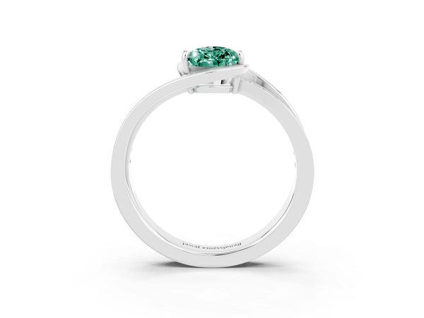 Silver Pear Cut Green Sapphire Solitaire Ring with Split Shank and Prong Setting