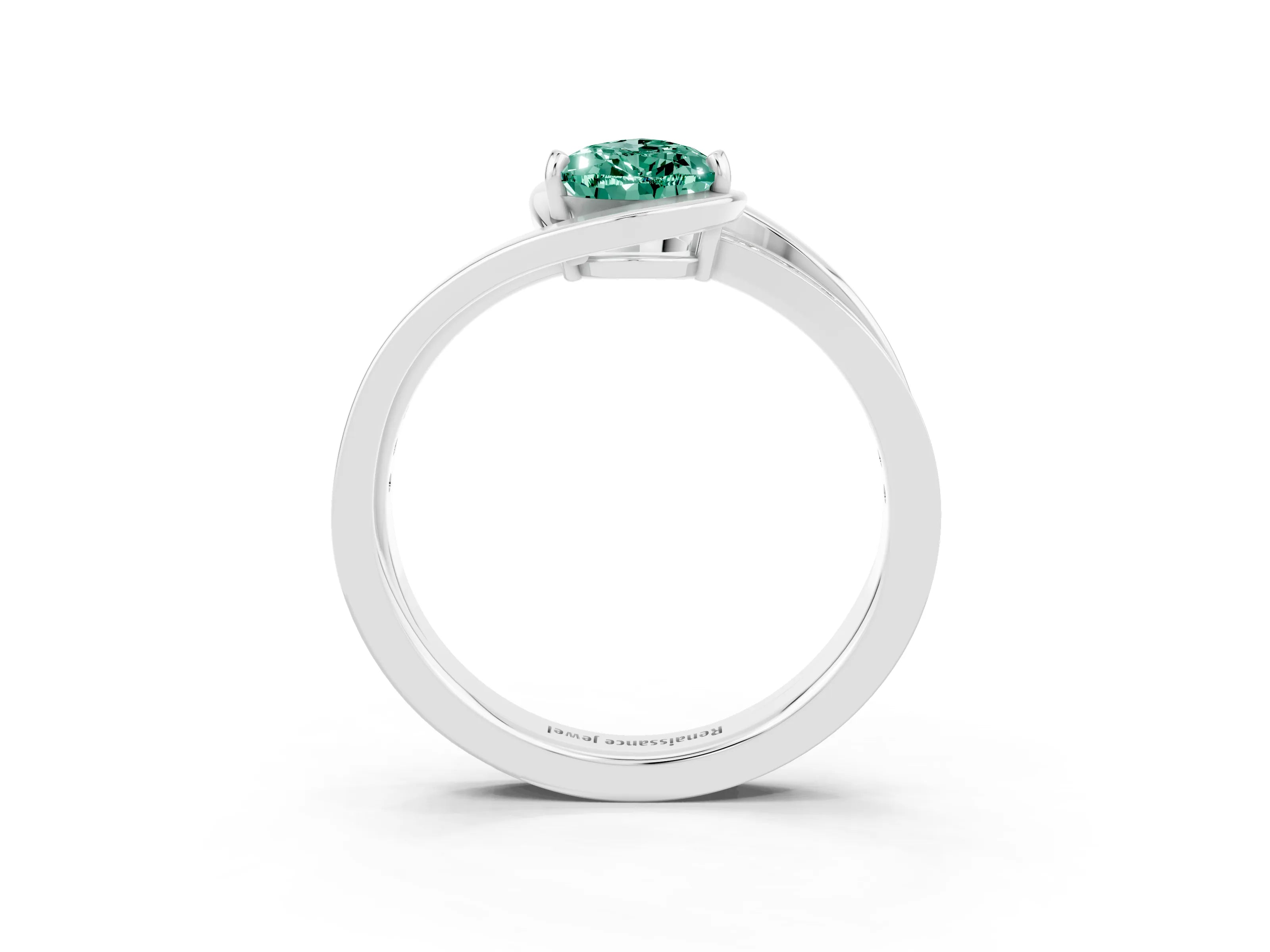 White gold Pear Cut Green Sapphire Solitaire Ring with Split Shank and Prong Setting_3