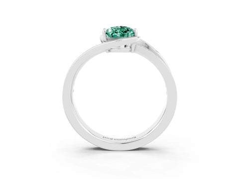 White gold Pear Cut Green Sapphire Solitaire Ring with Split Shank and Prong Setting_3