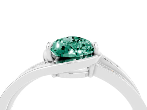 White gold Pear Cut Green Sapphire Solitaire Ring with Split Shank and Prong Setting_4