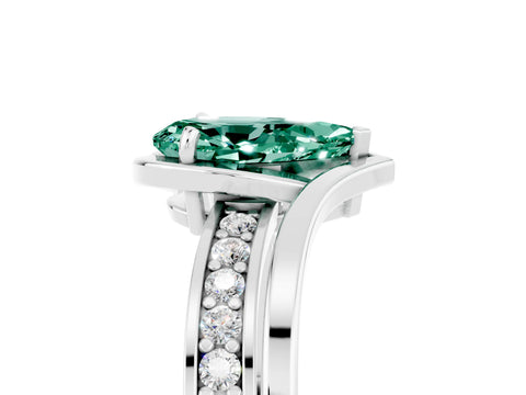 White gold Pear Cut Green Sapphire Solitaire Ring with Split Shank and Prong Setting_5