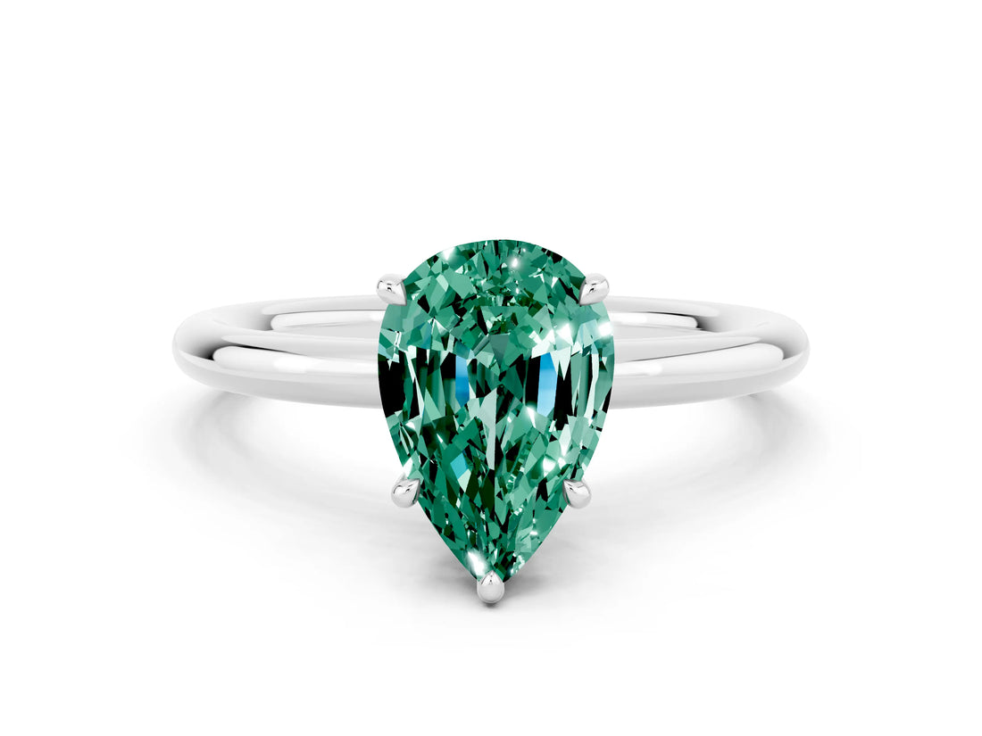 White gold Pear Cut Green Sapphire Solitaire Ring with Thin Band and Four-Prong Setting_12