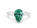 White gold Pear Cut Green Sapphire Solitaire Ring with Thin Band and Four-Prong Setting_12