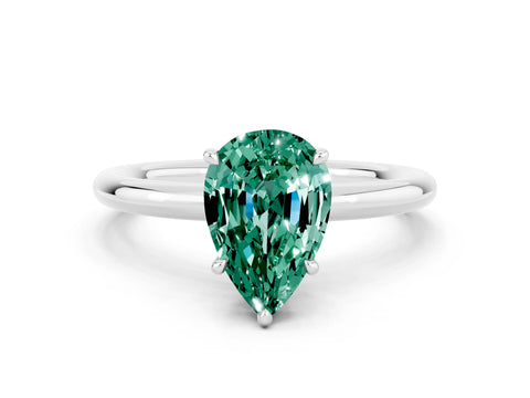 White gold Pear Cut Green Sapphire Solitaire Ring with Thin Band and Four-Prong Setting_12