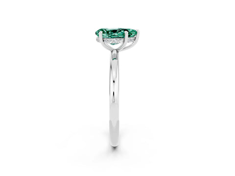 White gold Pear Cut Green Sapphire Solitaire Ring with Thin Band and Four-Prong Setting_14