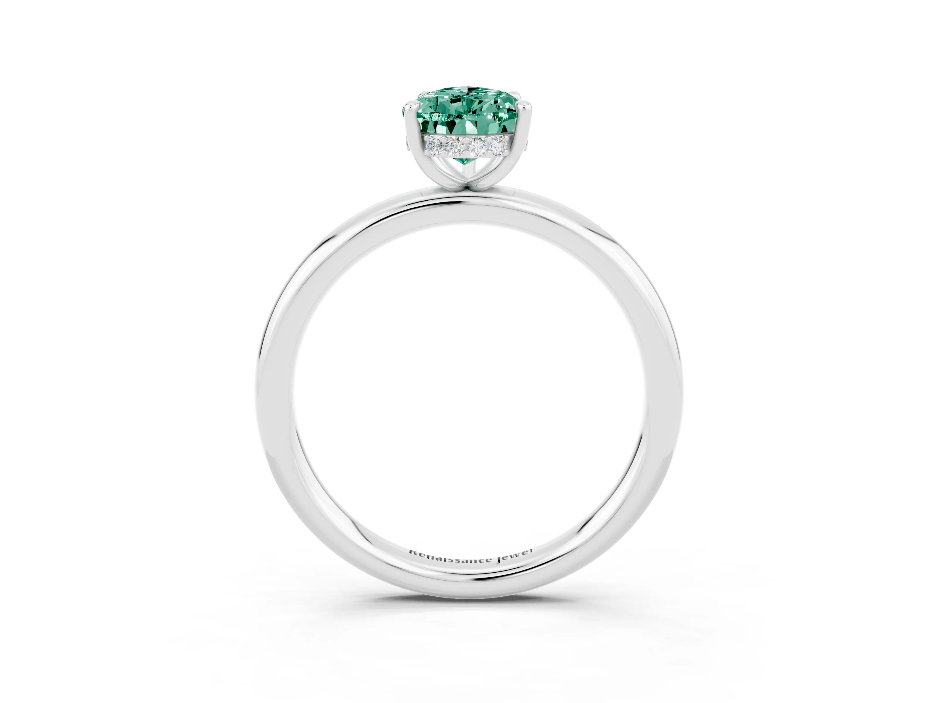 White gold Pear Cut Green Sapphire Solitaire Ring with Thin Band and Four-Prong Setting_15