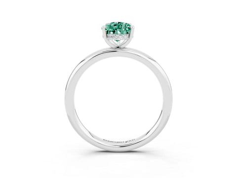 White gold Pear Cut Green Sapphire Solitaire Ring with Thin Band and Four-Prong Setting_15