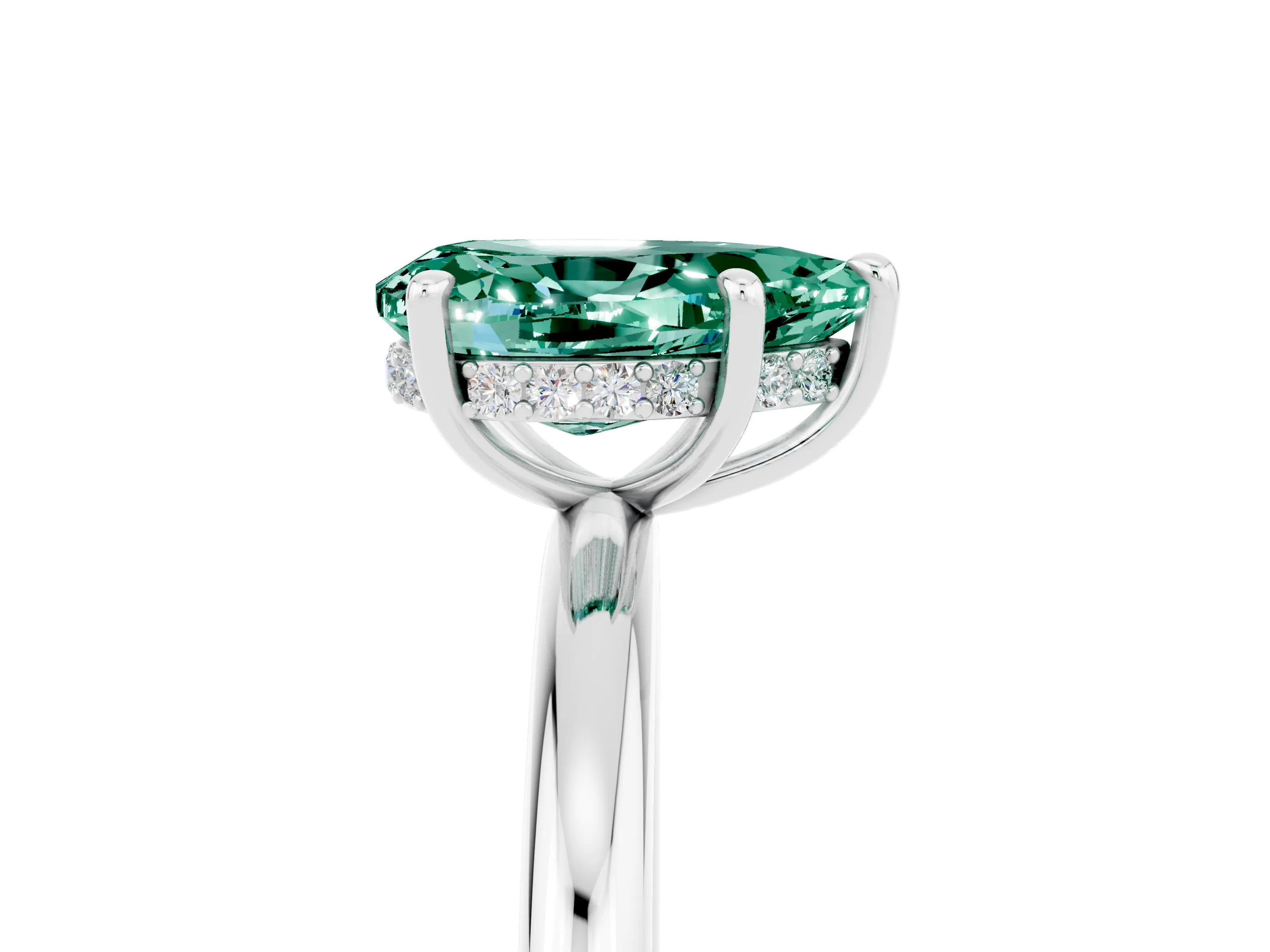 White gold Pear Cut Green Sapphire Solitaire Ring with Thin Band and Four-Prong Setting_17
