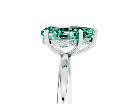 White gold Pear Cut Green Sapphire Solitaire Ring with Thin Band and Four-Prong Setting_17