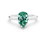White gold Pear Cut Green Sapphire Solitaire Ring with Thin Band and Prong Setting_12