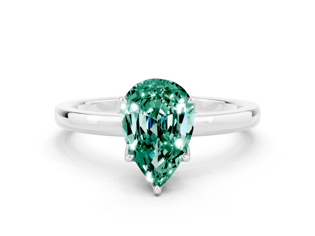 White gold Pear Cut Green Sapphire Solitaire Ring with Thin Band and Prong Setting_18
