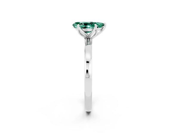 White gold Pear Cut Green Sapphire Solitaire Ring with Thin Band and Prong Setting