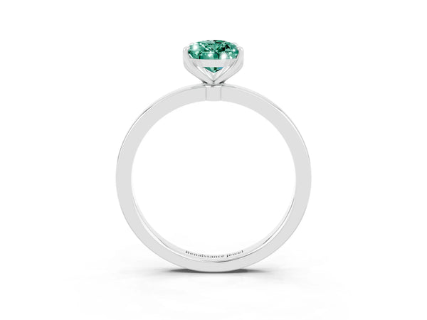 White gold Pear Cut Green Sapphire Solitaire Ring with Thin Band and Prong Setting