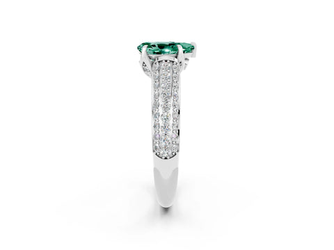 White gold Pear Cut Green Sapphire Solitaire Ring with Three-Row Pavé Band and Four-Prong Setting_14