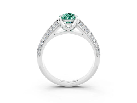 White gold Pear Cut Green Sapphire Solitaire Ring with Three-Row Pavé Band and Four-Prong Setting_15