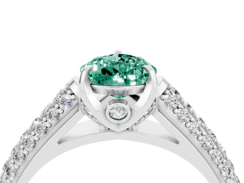 White gold Pear Cut Green Sapphire Solitaire Ring with Three-Row Pavé Band and Four-Prong Setting_16
