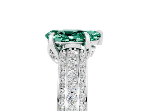White gold Pear Cut Green Sapphire Solitaire Ring with Three-Row Pavé Band and Four-Prong Setting_17