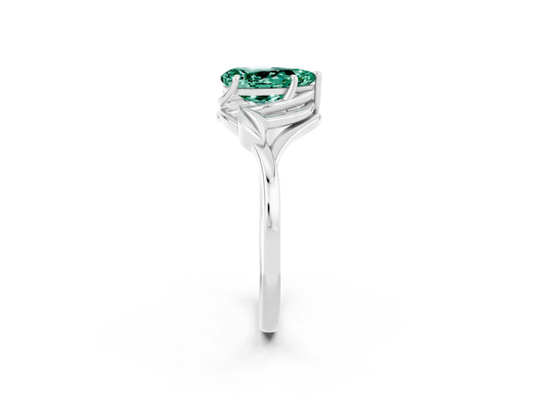 Silver Pear Cut Green Sapphire Solitaire Ring with Twist Band and Four-Prong Setting