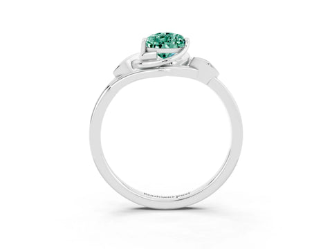 White gold Pear Cut Green Sapphire Solitaire Ring with Twist Band and Four-Prong Setting_15