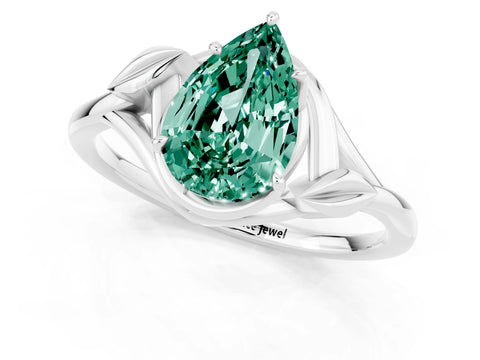White gold Pear Cut Green Sapphire Solitaire Ring with Twist Band and Four-Prong Setting_37