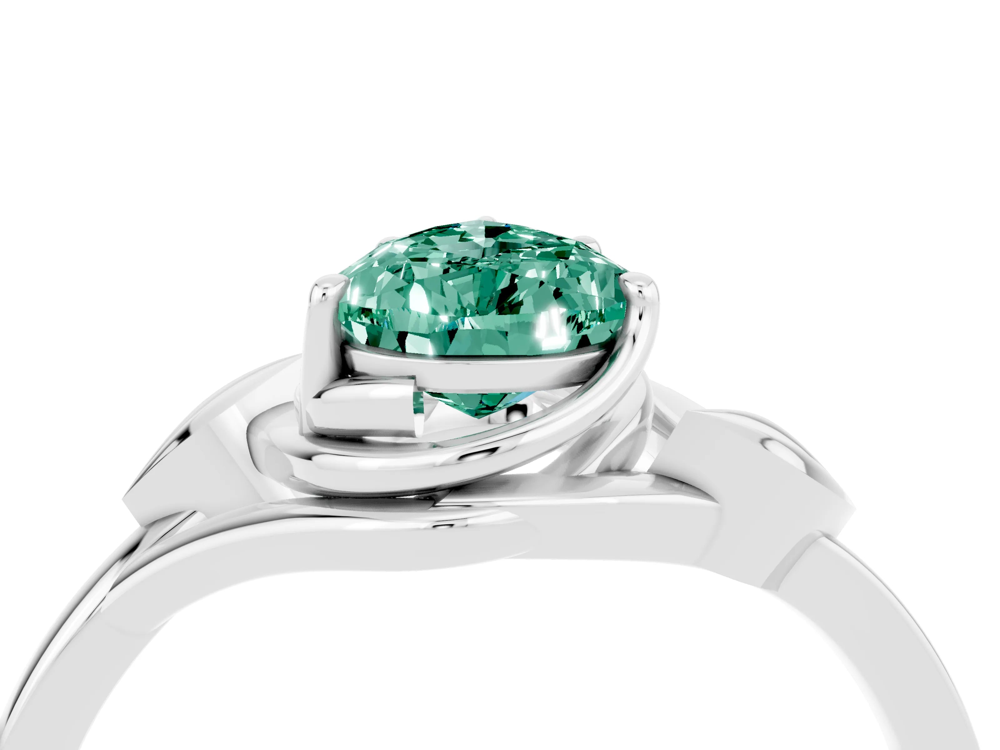 White gold Pear Cut Green Sapphire Solitaire Ring with Twist Band and Four-Prong Setting_40