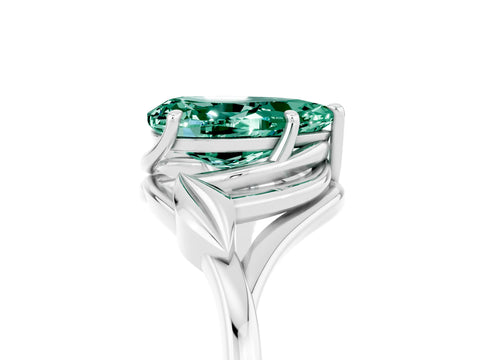 White gold Pear Cut Green Sapphire Solitaire Ring with Twist Band and Four-Prong Setting_41