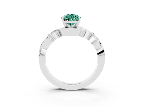 White gold Pear Cut Green Sapphire Solitaire Ring with Twisted Band and Prong Setting_3