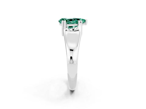White gold Pear Cut Green Sapphire Solitaire Ring with Wide Band and Prong Setting_2