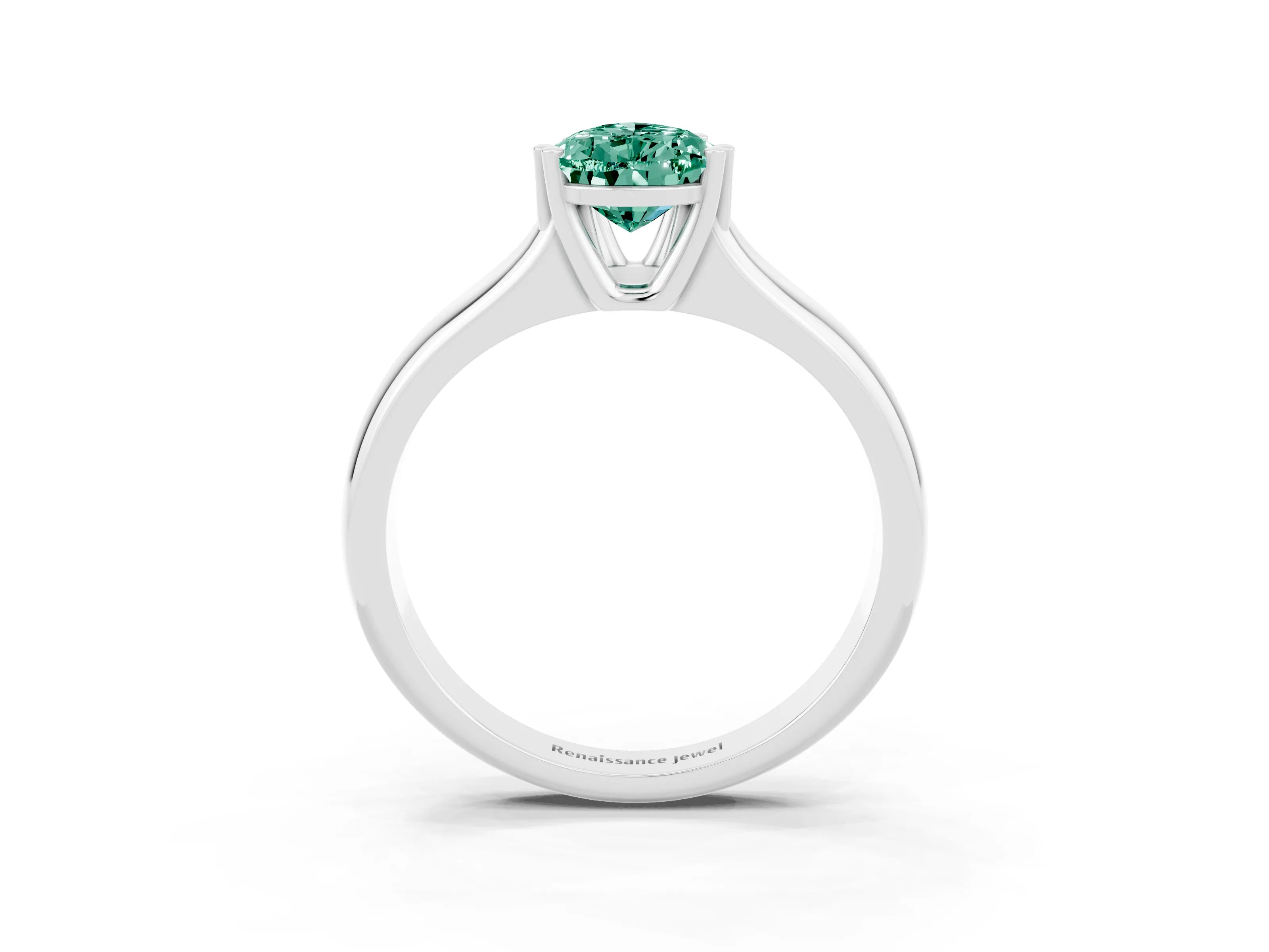 White gold Pear Cut Green Sapphire Solitaire Ring with Wide Band and Prong Setting_3
