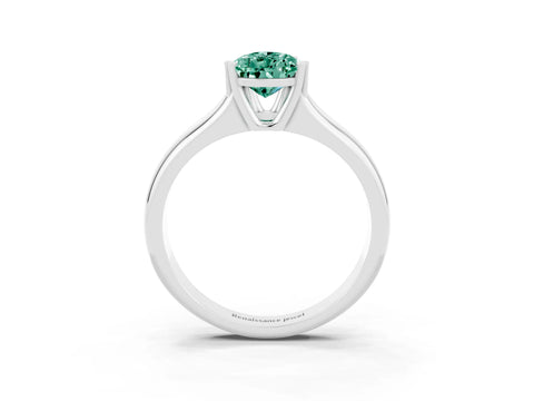 White gold Pear Cut Green Sapphire Solitaire Ring with Wide Band and Prong Setting_3