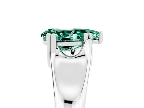 White gold Pear Cut Green Sapphire Solitaire Ring with Wide Band and Prong Setting_5