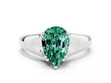 White gold Pear Cut Green Sapphire Solitaire Ring with Wide Band and Prong Setting